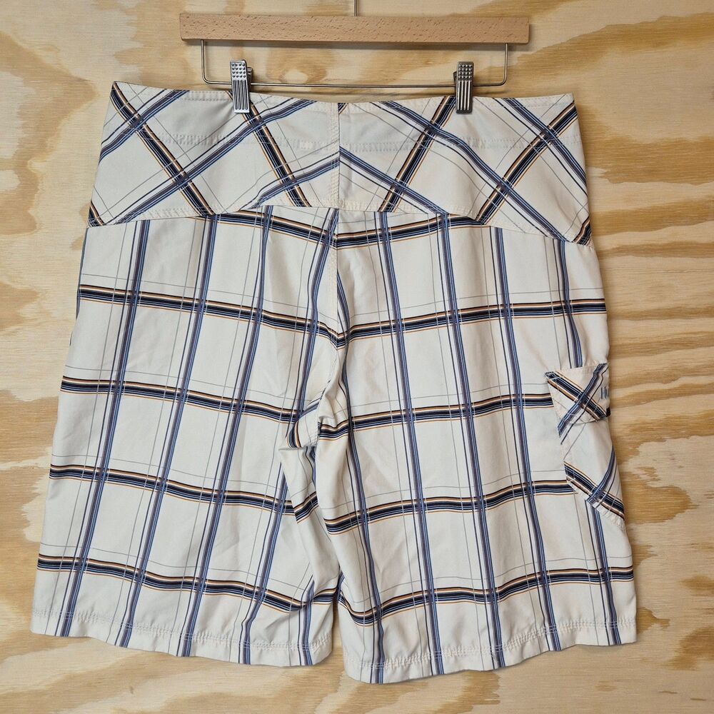 Hurley Men's 2009 Plaid Board Shorts Hybrid Cargo Swim Shorts White Blue 22"